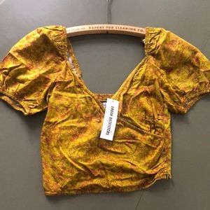 Urban Outfitters Wrap Puff Sleeve Smocked Top